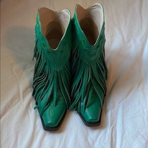 Green Fringe Western Boots